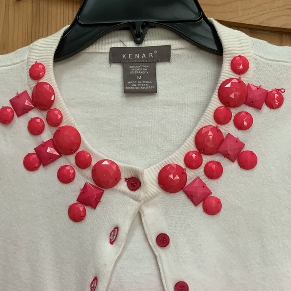 Kenar Barbie Bubblegum Barbicore Pink Ombre Jewel Gem Neck Cardigan Sweater EUC - Picture 3 of 11